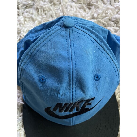 VTG Nike Hat Cap Mens Snapback Blue Black Nylon 90s Big Logo Streetwear Swoosh - Picture 4 of 10